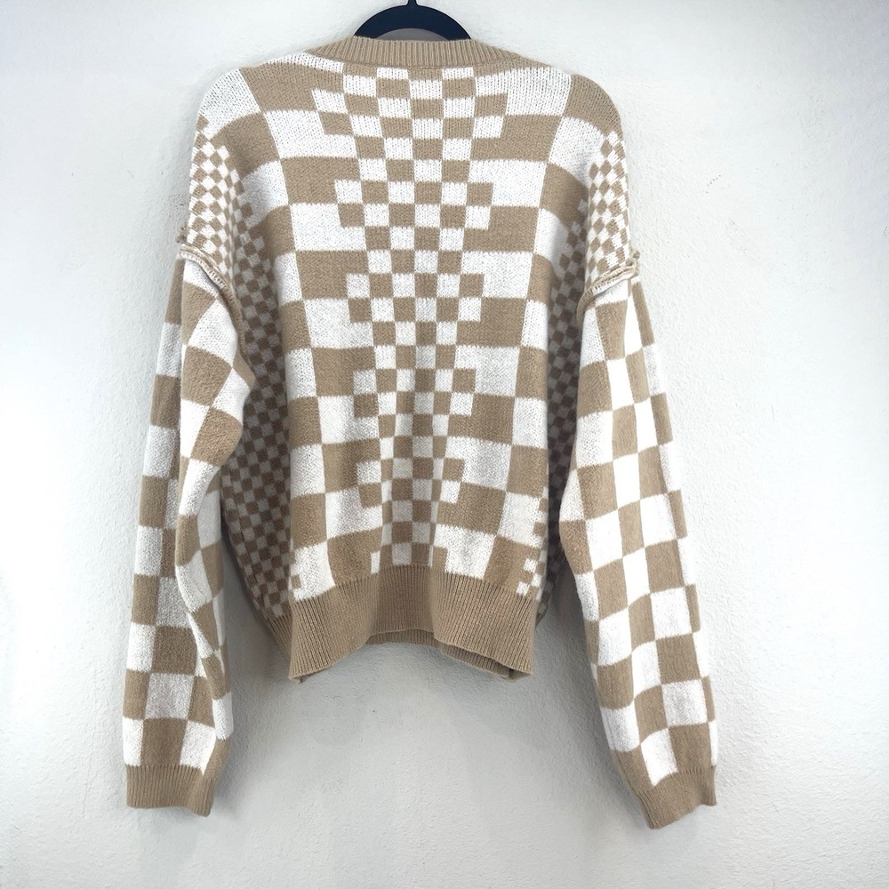 Women's Checkered Drop Shoulder Sweater XL Slouchy Oversized Cozy Feminine Soft - Picture 7 of 10